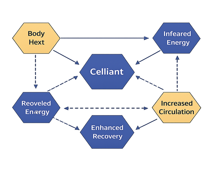 Celliant Diagram , , , (indigo, slate, gold) Lines: thin uniform stroke width, fully transparent